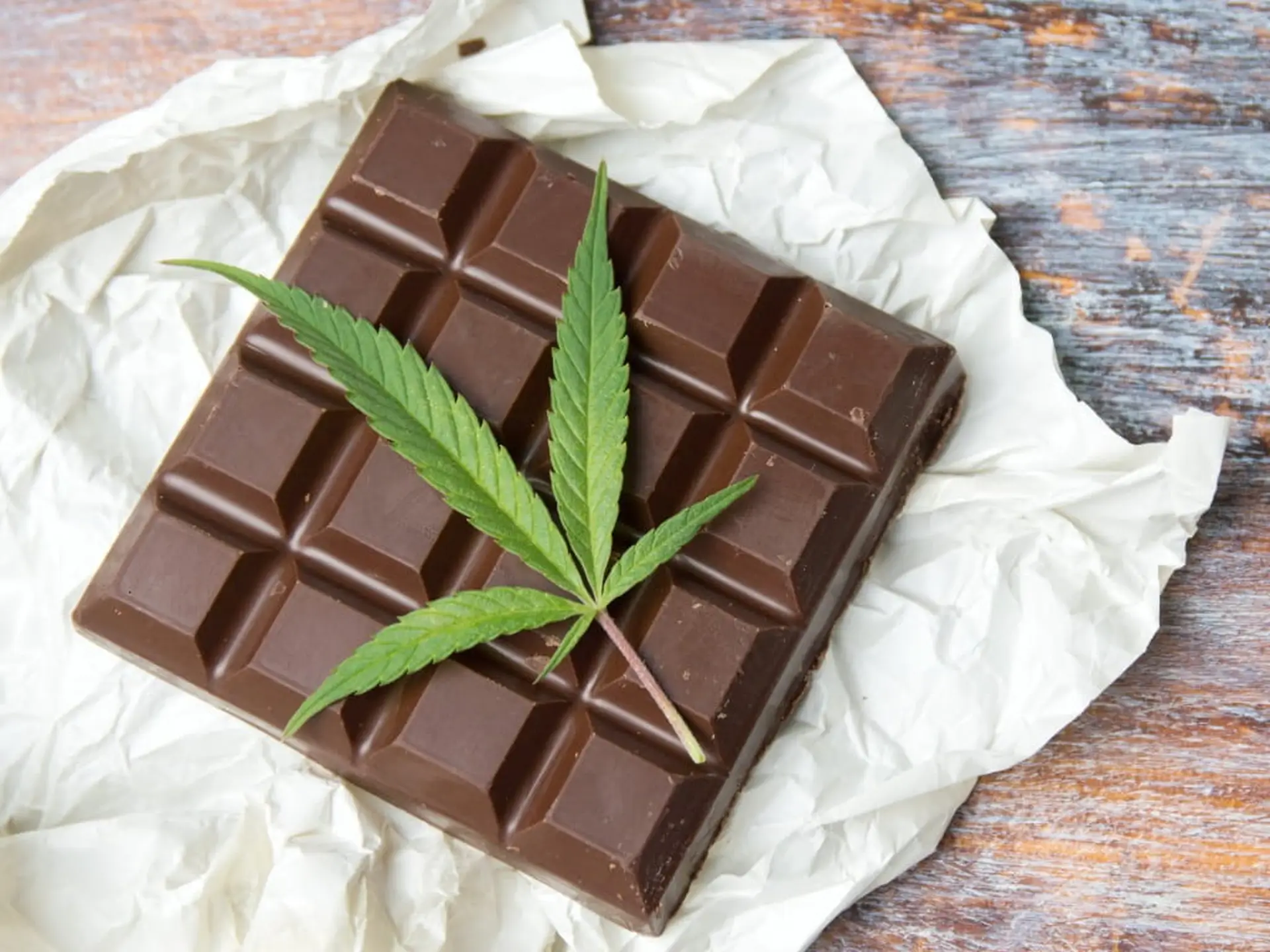 marijuana leaf on cannabis chocolate