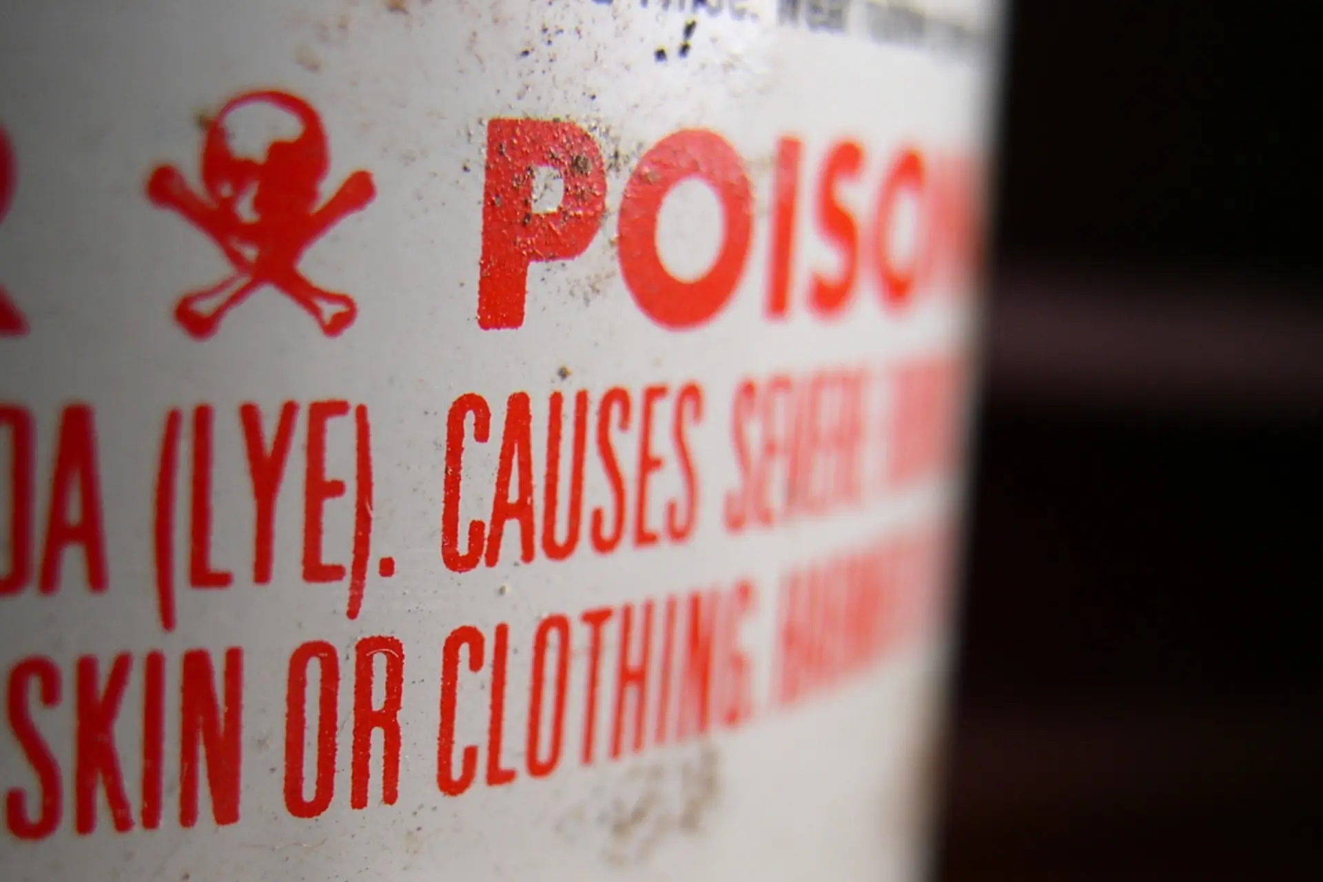 bottle of lye with poison label