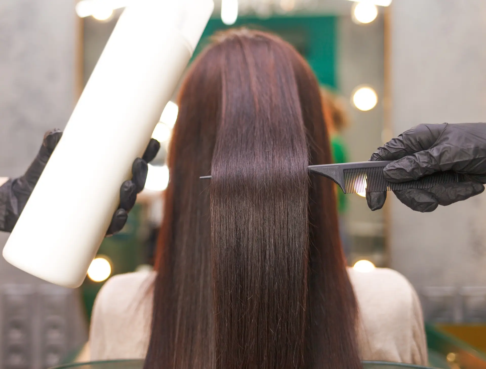 chemically straightened hair in salon