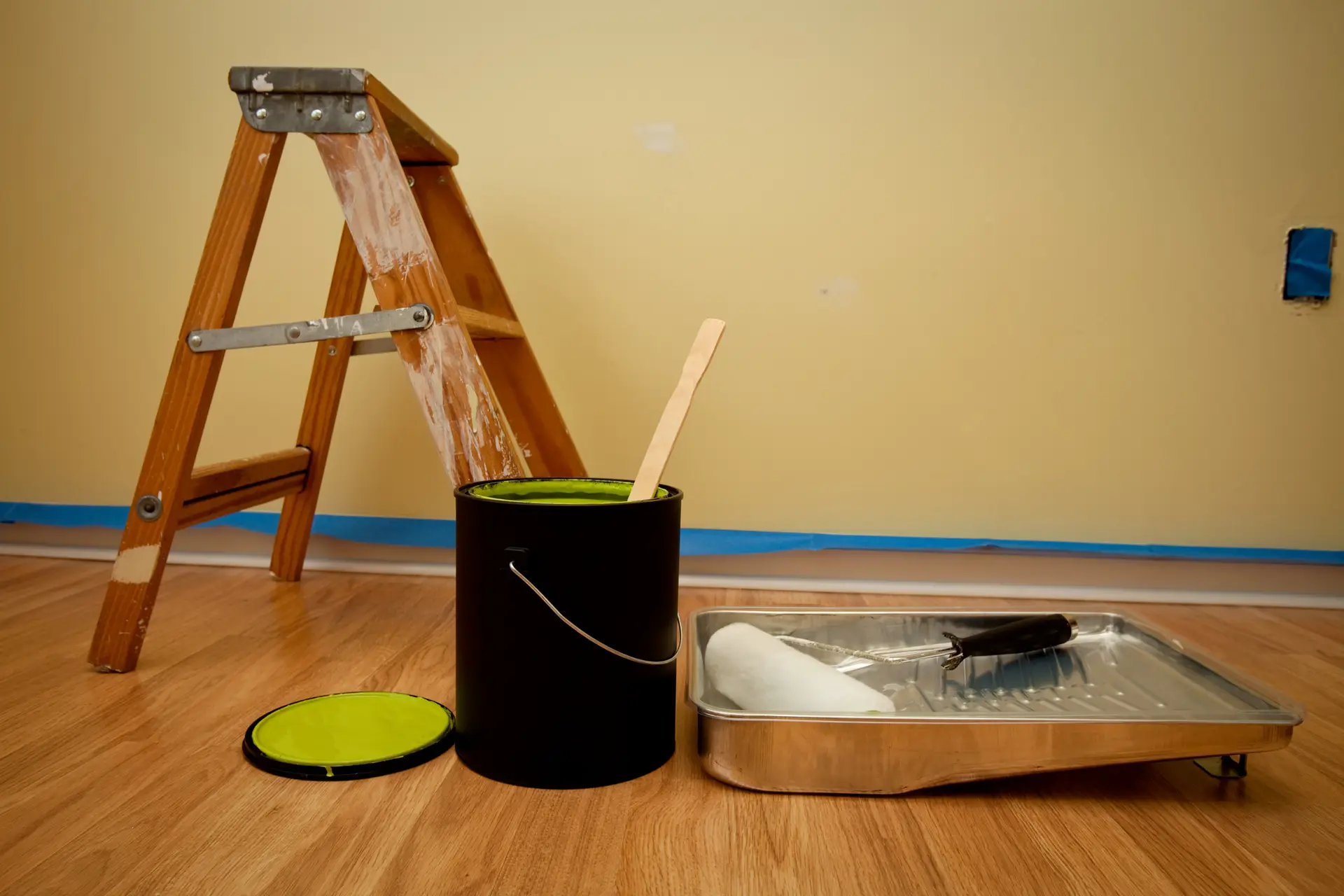 paint and ladder indoors