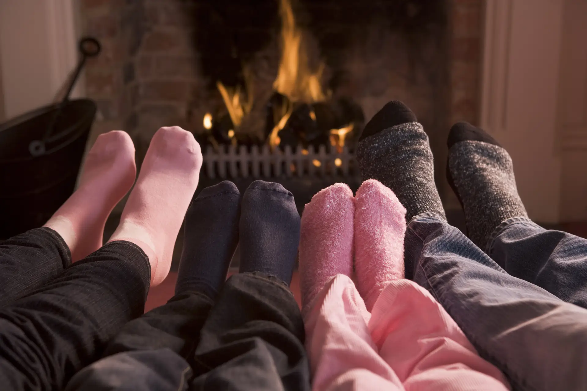feet in front of the fire place